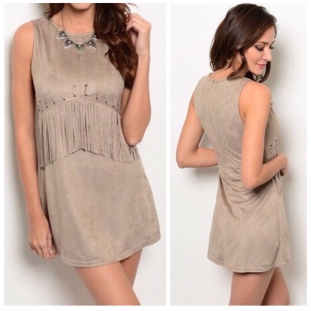 Faux Suede Fringe Mini Dress Size L